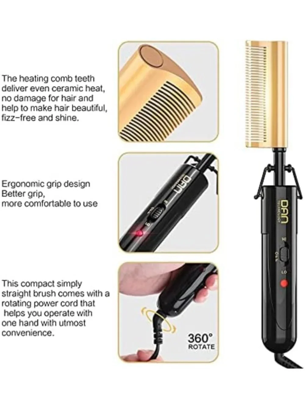 Curved Ceramic Hair Straightener & Heat Press Comb, 450°F Dual Voltage